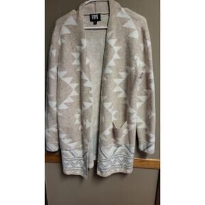 Frye The Cozy Long Cardigan Size Medium Southwestern Aztec Tan Oatmeal